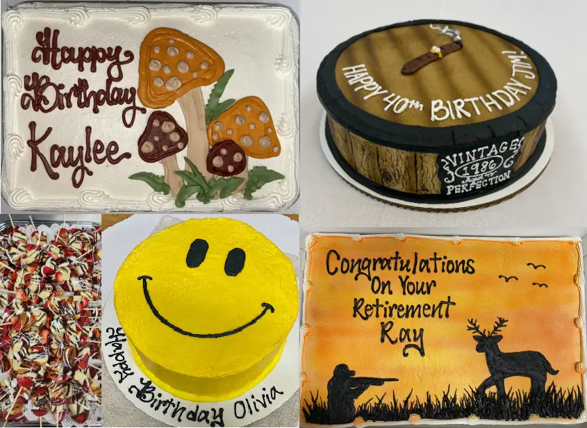 variety of La Sure's birthday and special occasion cakes